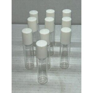 10 Bottles Clear 1/3 oz, 10 ml GLASS Roll On Bottle With White Cap & Roller NEW
